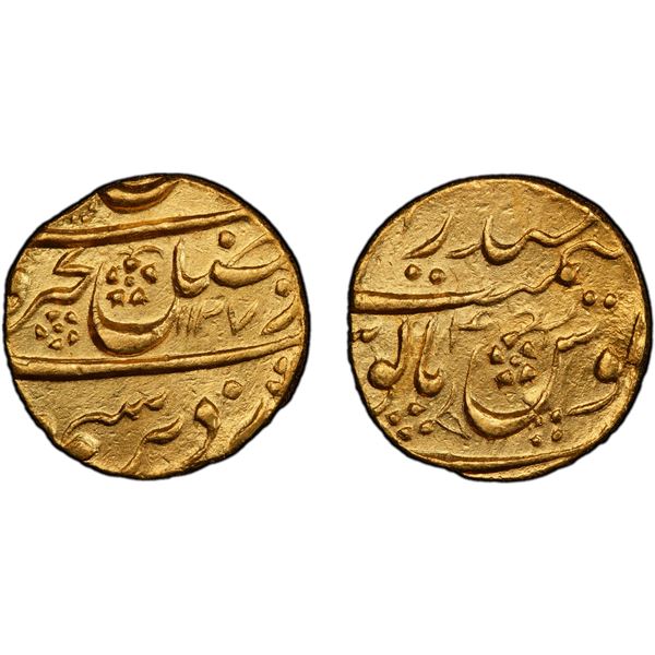MUGHAL: Farrukhsiyar, 1713-1719, AV mohur (10.94g), Hyderabad, AH1127 year 4, PCGS Unc details