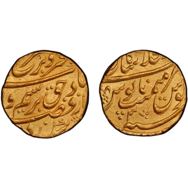 MUGHAL: Farrukhsiyar, 1713-1719, AV mohur (10.88g), Shahjahanabad, AH(112)6 year 3, PCGS MS63