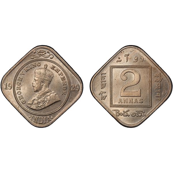 BRITISH INDIA: George V, 1910-1936, 2 annas, 1929(c), PCGS MS63