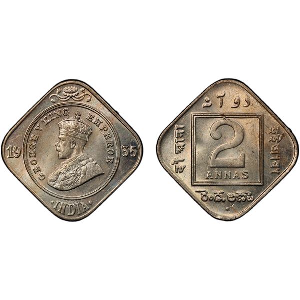 BRITISH INDIA: George V, 1910-1936, 2 annas, 1935(b), PCGS MS64