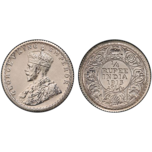 BRITISH INDIA: George V, 1910-1936, AR ¼ rupee, 1913(c), PCGS Proof 62