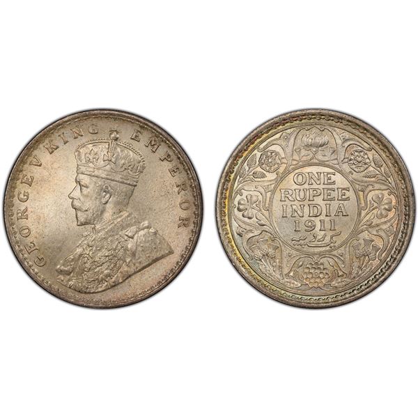 BRITISH INDIA: George V, 1910-1936, AR rupee, 1911(c), PCGS MS65