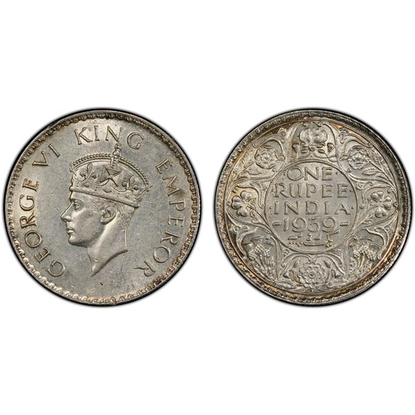 BRITISH INDIA: George VI, 1936-1947, AR rupee, 1939(b), PCGS AU58