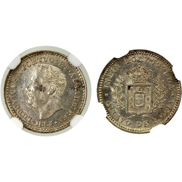 PORTUGUESE INDIA: Luiz I, 1861-1889, AR 1/8 rupia, 1881, NGC MS62