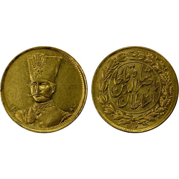 IRAN: Nasir al-Din Shah, 1848-1896, AV toman (2.90g), Tehran, AH1297, lustrous AU
