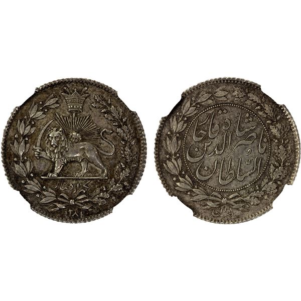 IRAN: Nasir al-Din Shah, 1848-1896, AR 1000 dinars, Tehran, AH1281, NGC MS61