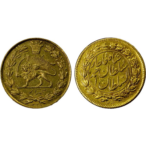 IRAN: Ahmad Shah, 1909-1925, AV 5000 dinars (1.42g), Tehran, AH1329, EF-AU