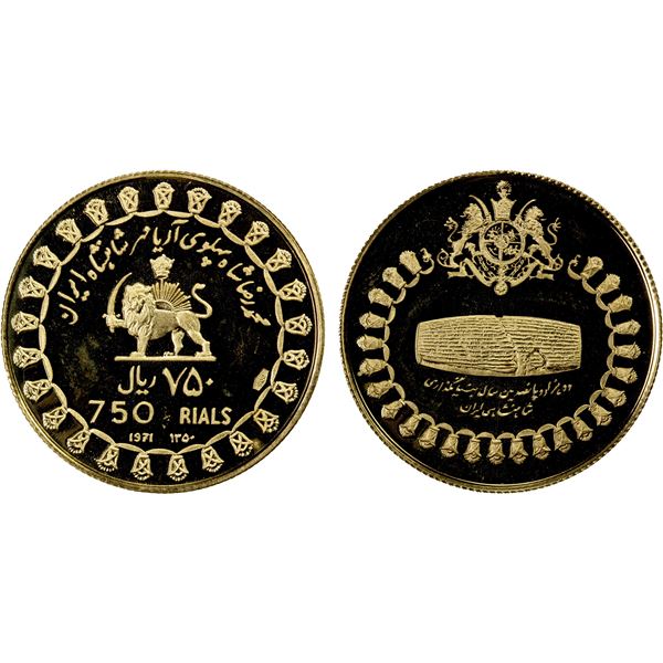IRAN: Muhammad Reza Shah, 1941-1979, AV 750 rials, 1970/SH1350, Proof