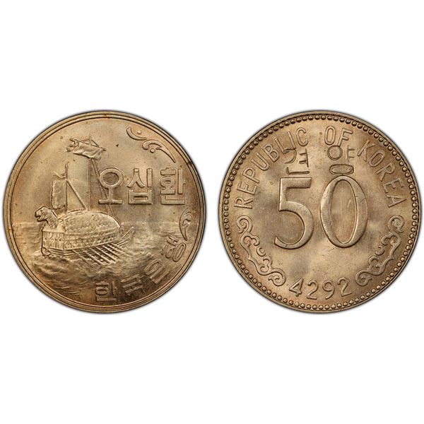 KOREA (SOUTH): Republic, 50 hwan, KE4292 (1959), PCGS MS64
