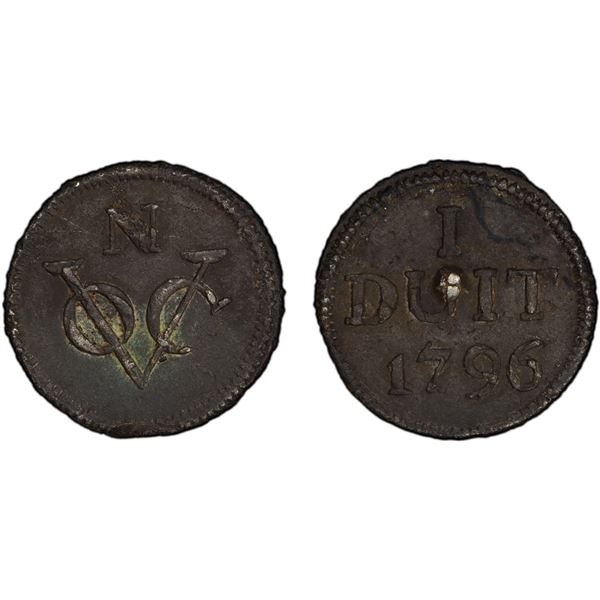 NETHERLANDS EAST INDIES: Batavian Republic, tin duit (5.39g), Java, 1796, PCGS AU details