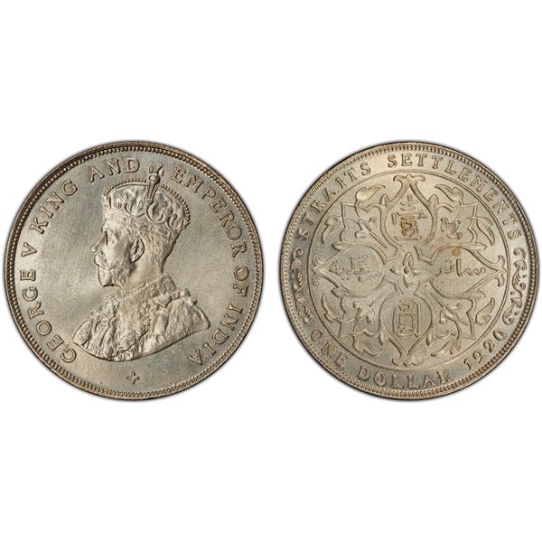 STRAITS SETTLEMENTS: George V, 1910-1936, AR dollar, 1920, PCGS MS63
