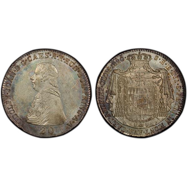 AUSTRIA: OLMÜTZ: Rudolph Johann, 1819-1831, AR 20 kreuzer, Vienna, 1820, PCGS MS61
