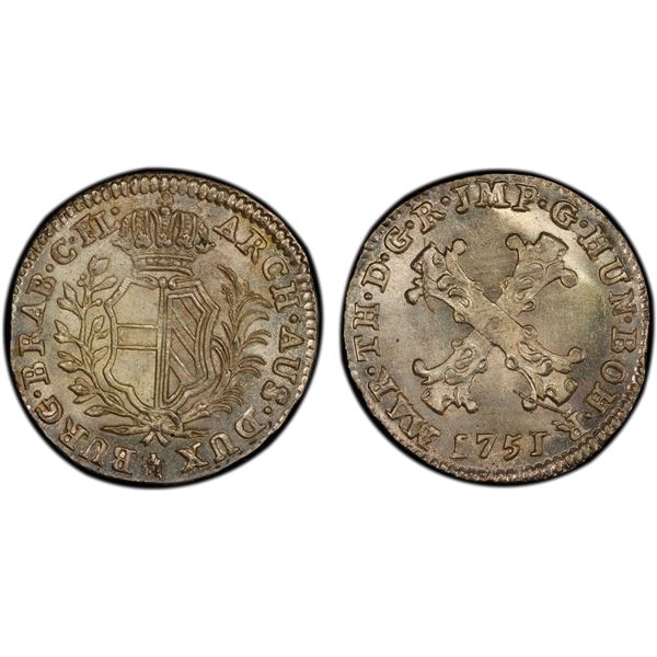 AUSTRIAN NETHERLANDS: Maria Theresia, 1740-1780, AR 10 liards, Bruges, 1751, PCGS MS65