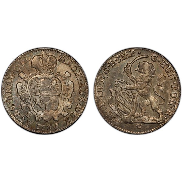 AUSTRIAN NETHERLANDS: Maria Theresia, 1740-1780, AR escalin, Brussels, 1765/4, PCGS MS63