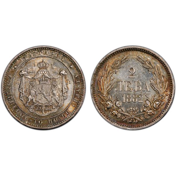 BULGARIA: Ferdinand I, Prince, 1887-1908, AR 2 leva, 1882, PCGS MS64