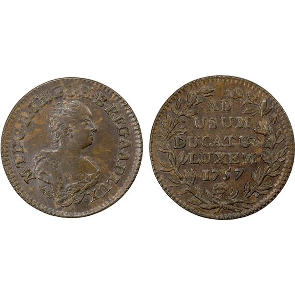 LUXEMBOURG: Maria Theresa, 1740-1780, AE 2 liards, 1757, AU