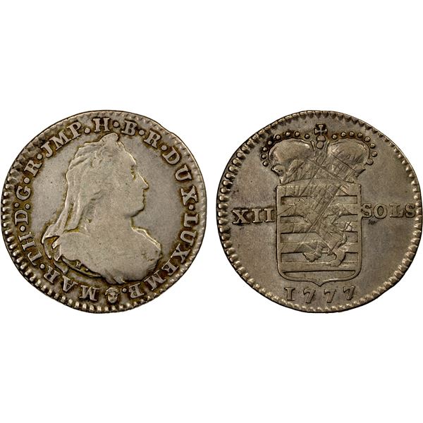 LUXEMBOURG: Maria Theresa, 1740-1780, AR 12 sols, 1777, Fine