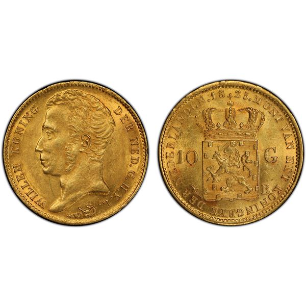 NETHERLANDS: Willem I, 1815-1840, AV 10 gulden, 1825, PCGS MS62