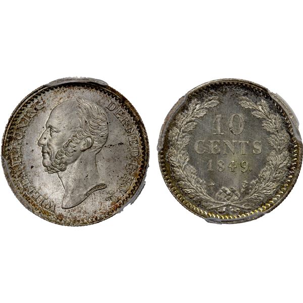 NETHERLANDS: Willem II, 1840-1849, AR 10 cents, 1849, PCGS MS67