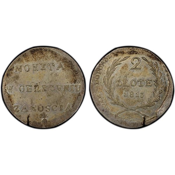 POLAND: Siege Issue, AR 2 zlote, Zamosc, 1813, PCGS MS62