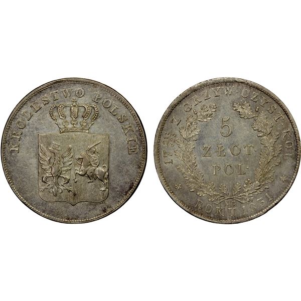 POLAND: Nicholas I, 1825-1855, AR 5 zlotych, 1831, AU