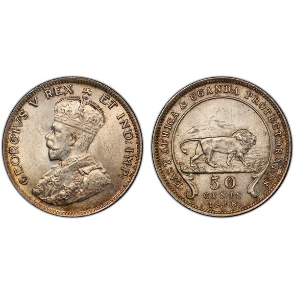 EAST AFRICA & UGANDA: George V, 1910-1936, AR 50 cents, 1918-H, PCGS MS64