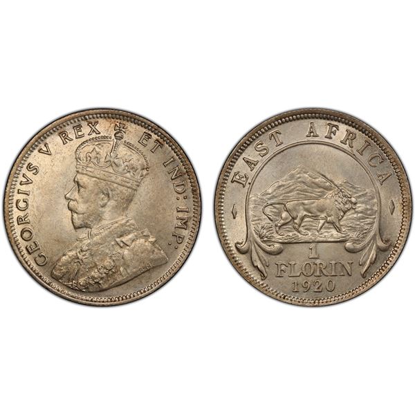 EAST AFRICA & UGANDA: George V, 1910-1936, AR florin, 1920-H, PCGS MS62