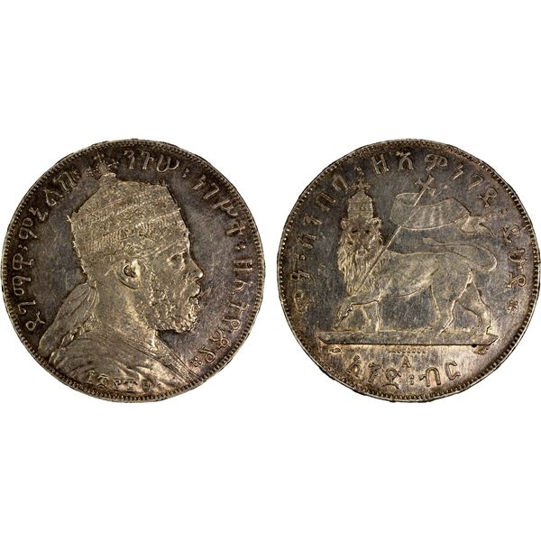 ETHIOPIA: Menelik II, 1889-1913, AR birr, EE1889 (1897), AU
