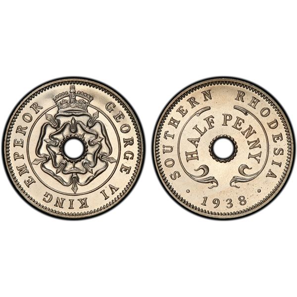 SOUTHERN RHODESIA: George VI, 1936-1952, ½ penny, 1938, PCGS Proof 66