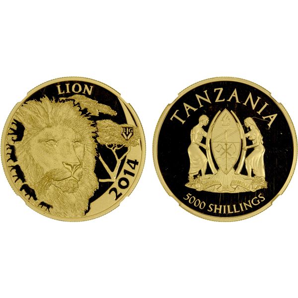 TANZANIA: Republic, AV 5000 shillings, 2014, NGC Proof 70 Ultra Cameo