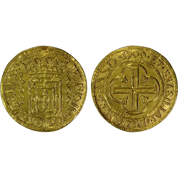 BRAZIL: Pedro II, 1683-1706, AV 4000 reis, 1700/699, EF