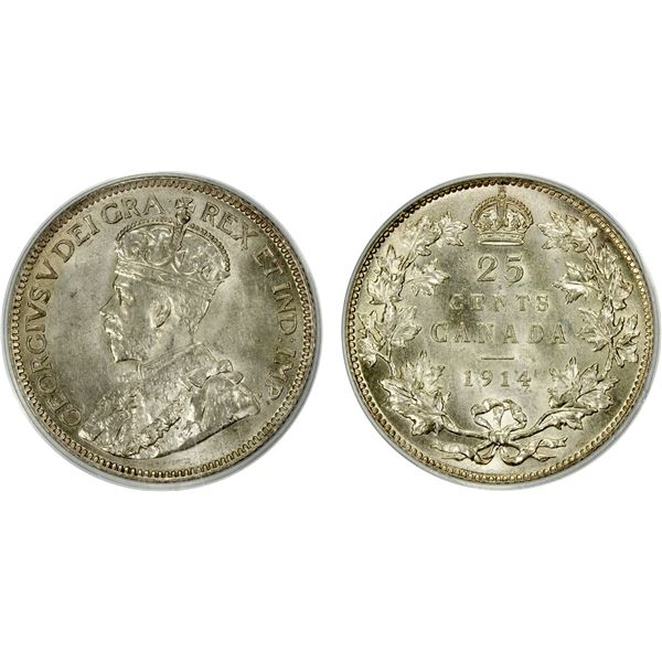 CANADA: George V, 1910-1936, AR 25 cents, 1914, PCGS MS63