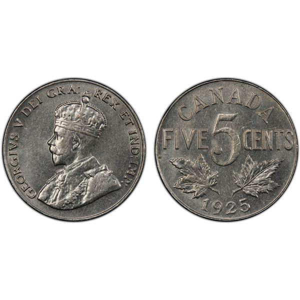 CANADA: George V, 1910-1936, 5 cents, 1925, PCGS MS63