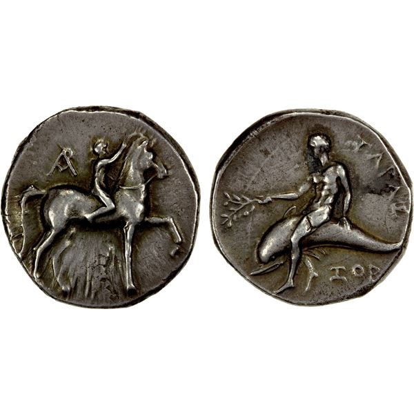 CALABRIA: Tarentum, AR didrachm (nomos) (7.92g), ca. 281-276 BC, Choice VF