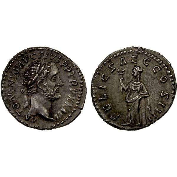 ROMAN EMPIRE: Antoninus Pius, 138-161 AD, AR denarius (3.47g), Rome, struck 159-160 AD, EF