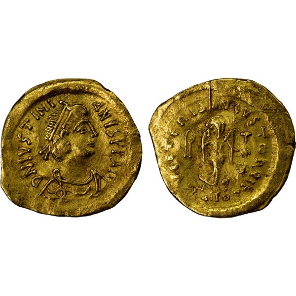 BYZANTINE EMPIRE: Justinian I, 527-565, AV tremissis (1.27g), Constantinople, VF