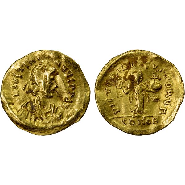 BYZANTINE EMPIRE: Justinian I, 527-565, AV tremissis (1.44g), Constantinople, VF