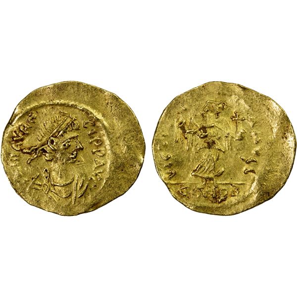 BYZANTINE EMPIRE: Maurice Tiberius, 582-602, AV semissis (2.19g), Constantinople, VF