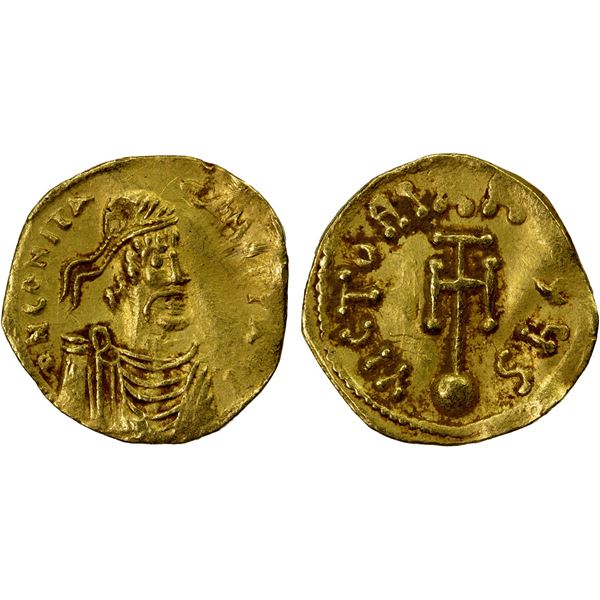 BYZANTINE EMPIRE: Constans II, 641-668, AV semissis (2.10g), Constantinople, VF