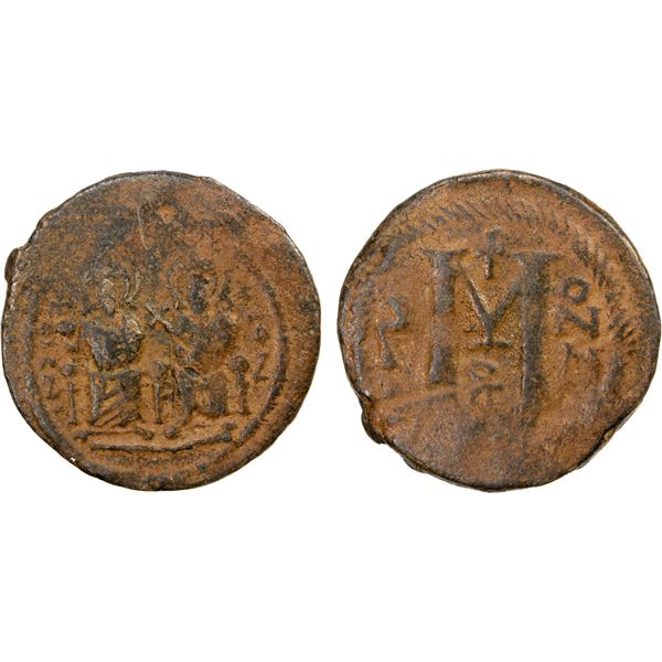 PERSIAN OCCUPATION OF SYRIA: Justin & Sophia type, ca. 610-630+, AE follis (11.24g), year "6", VF
