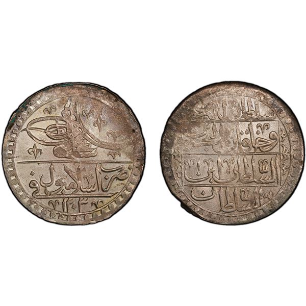 TURKEY: Selim III, 1789-1807, AR yuzluk, Islambul, AH1203 year 1, PCGS MS61