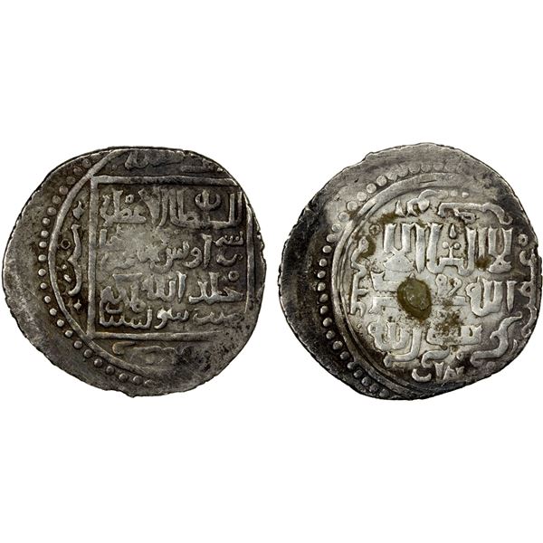 JALAYRIDS: Shaykh Uways I, 1356-1374, AR 2 dinars (3.22g), Shûristan, AH(7)66, VF