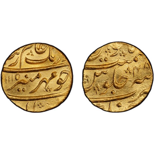 MUGHAL: Aurangzeb, 1658-1707, AV mohur (10.98g), Ahmadnagar, AH1115 year 48, PCGS Unc details