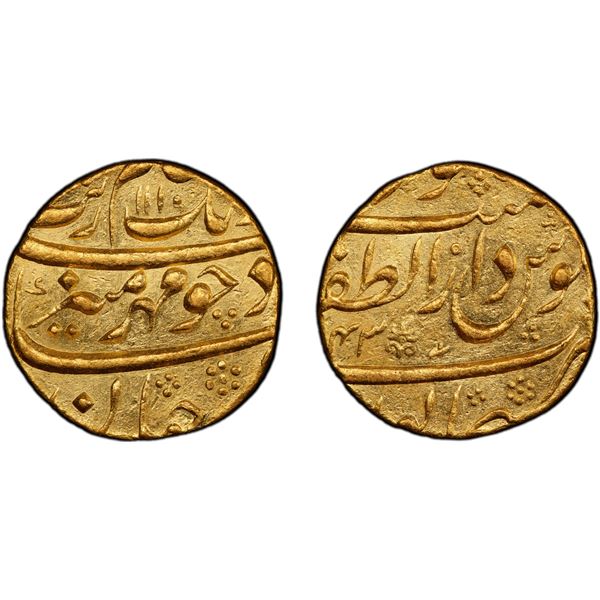 MUGHAL: Aurangzeb, 1658-1707, AV mohur (10.92g), Bijapur, AH1110 year 43, PCGS AU details