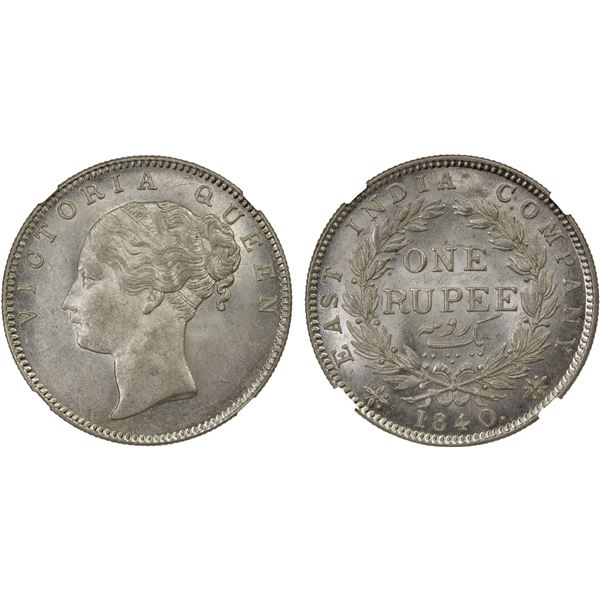 BRITISH INDIA: Victoria, Queen, 1837-1876, AR rupee, 1840(c), NGC MS63