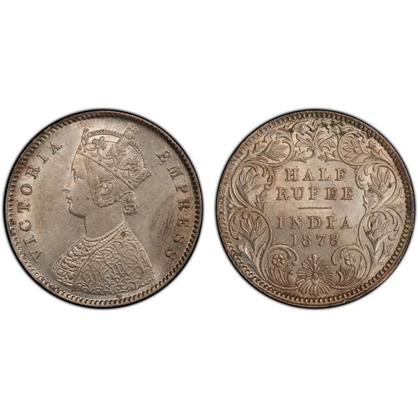 BRITISH INDIA: Victoria, Empress, 1876-1901, AR ½ rupee, 1878(c), PCGS MS62
