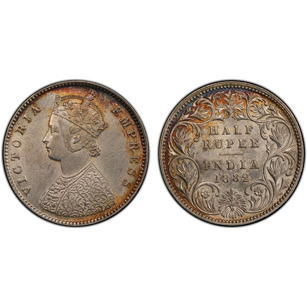 BRITISH INDIA: Victoria, Empress, 1876-1901, AR ½ rupee, 1882-C, PCGS AU58