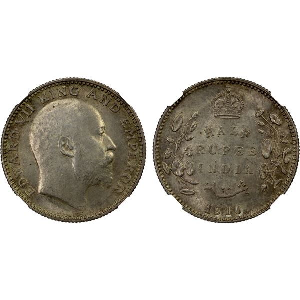 BRITISH INDIA: Edward VII, 1901-1910, AR ½ rupee, 1910-B, NGC MS62