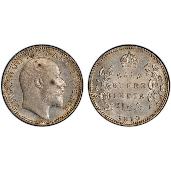 BRITISH INDIA: Edward VII, 1901-1910, AR ½ rupee, 1910(c), PCGS MS62