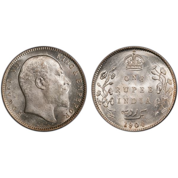 BRITISH INDIA: Edward VII, 1901-1910, AR rupee, 1904-B, PCGS MS64